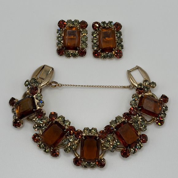 Elster & DeLizza Jewelry - Juliana‎ Elster & DeLizza VTG Smoky Topaz Rhinestone Bracelet and Earrings Set